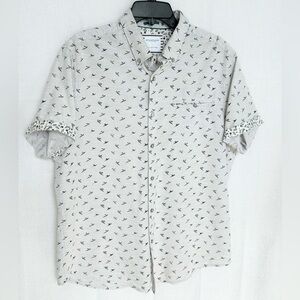 Denim & Flow Neutral Gray Short-Sleeve Button-Up Shirt with Bird Print
